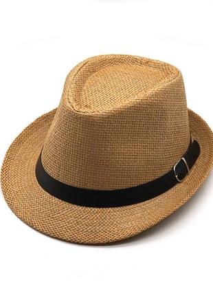 Летняя соломенная шляпа трилби белый  с ремешком 56-58р (856)7 фото