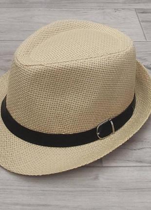 Летняя соломенная шляпа трилби белый  с ремешком 56-58р (856)8 фото