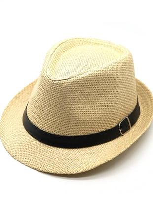 Літній солом'яний капелюх трилбі білий з ремінцем 56-58р (856)9 фото