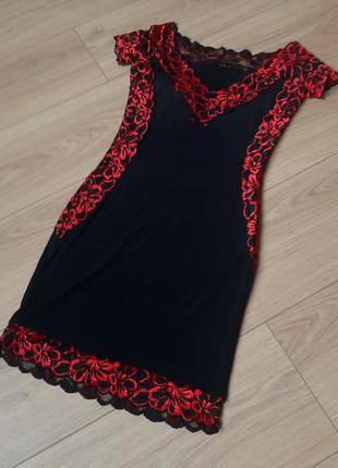 Платье короткое кружев стрейч zean красн стильное по фигуре наряд сукня1 фото