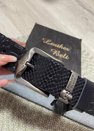 Ремінь пояс чоловічий шкіряний в стилі philipp plein /ремень пояс мужской кожаный