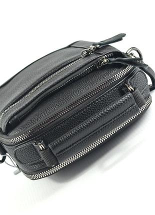 Мужская черная кожаная мини сумка органайзер через плечо, наплечная маленькая сумочка из кожи флотар5 фото