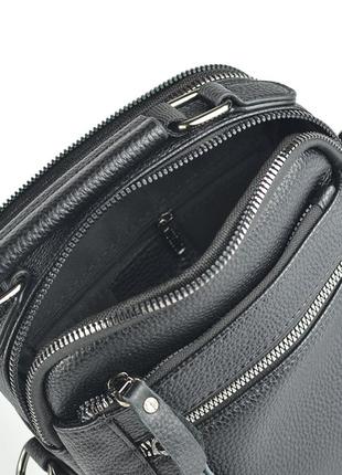 Мужская черная кожаная мини сумка органайзер через плечо, наплечная маленькая сумочка из кожи флотар8 фото