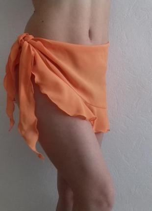 Шифоновая мини-юбочка на купальник цвета апельсин2 фото