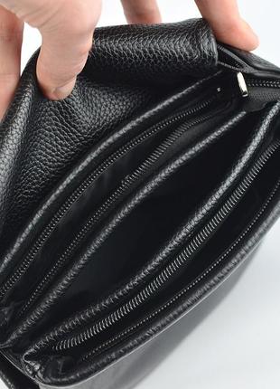 Мужская маленькая кожаная сумочка мессенджер на плечо, черная мини сумка из натуральной кожи6 фото