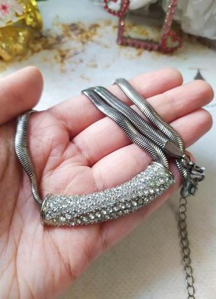 Vintage отличная серебристая цепь с крупной стразовой подвеской