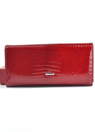 Красный лаковый женский кошелек на кнопке, кожаный классический дамский кошелек портмоне из кожи5 фото