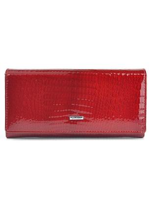 Червоний лаковий жіночий гаманець на кнопці, шкіряний класичний дамський гаманець портмоне зі шкіри