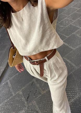 Легкий и модный костюм из льна ( топ + штаны) размер : 42-46, 48-522 фото