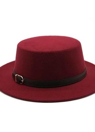 Стильная  фетровая шляпа канотье с ремешком красный  55-58р (846)7 фото