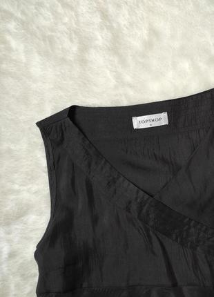 Черная натуральная шелковая короткая блуза кроп топ шелк на запах асимметричная дизайнерская с завяз4 фото