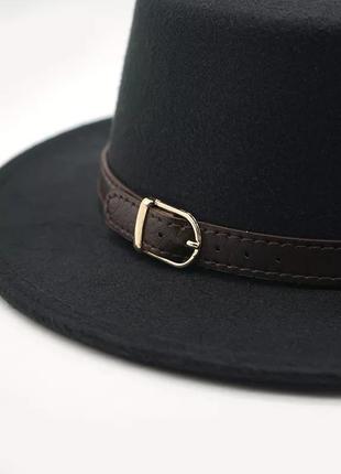 Стильная  фетровая шляпа канотье с ремешком болотный 55-58р (846)8 фото
