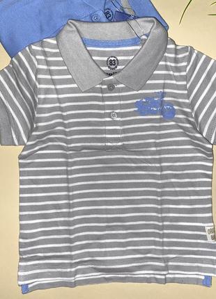Набір футболок поло для хлопця сірого в полосочку та голубого кольорів.  р: 86/92, 110/1166 фото