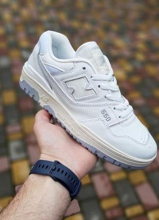 Чоловічі літні кросівки new balance 550 білі з сірим шкіряні нюбеленс для хлопця