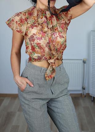 Шифоновая блузка нарядная блуза с коротким рукавом с люрексом1 фото