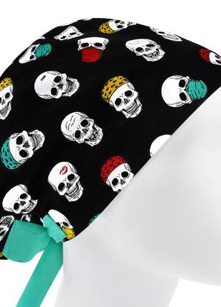 Медична шапочка шапка жіноча тканинна бавовняна багаторазова принт череп
