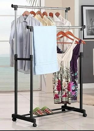 Универсальная прочная двойная напольная передвижная стойка для одежды double-pole