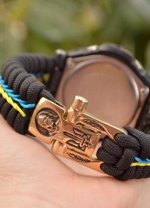 Ремешок для наручных часов с козаком гербом украины из латуни с оплеткой из паракорда + брелок в подарок