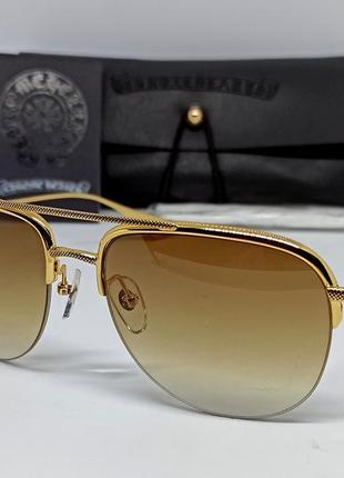 Chrome hearts окуляри чоловічі сонцезахисні каплі коричневі з градієнтом в золотому металі1 фото