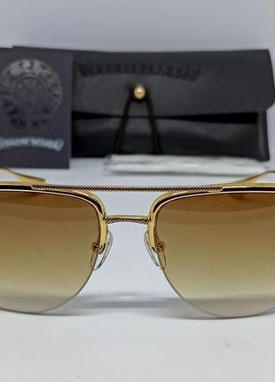 Chrome hearts очки капли мужские солнцезащитные коричневый градиент в золотом металле2 фото