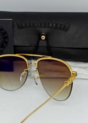 Chrome hearts окуляри чоловічі сонцезахисні каплі коричневі з градієнтом в золотому металі10 фото
