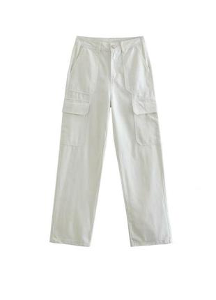 Прямые джинсы молочные брюки широкие джинсы брюки с карманами стильные молочные карго