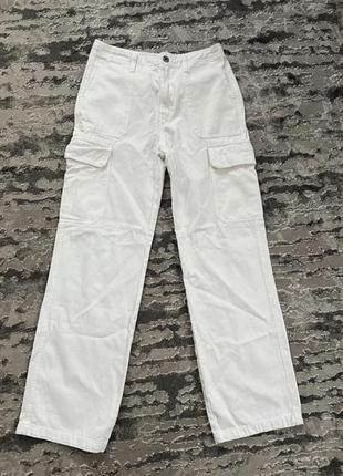 Прямі джинси молочні штани широкі джинси штани з кишенями стильні молочні карго3 фото
