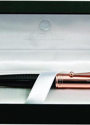 Ручка-роллер monteverde invincia rose gold with black carbon fiber rollerball pen (mv40061)5 фото