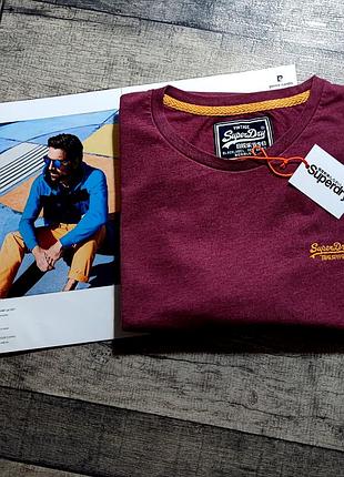Мужская хлопковая модная винтажная футболка superdry в боровом цвете размер s