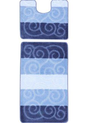 Набір килимків для ванної кімнати та туалету relana elana sile 60x100 + 60x50 см синій блакитний1 фото