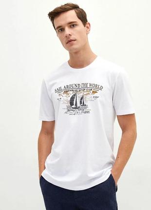 Белая мужская футболка lc waikiki/лс вайкики sail around the world. фирменная турция