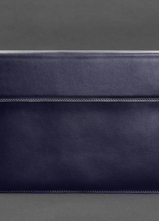 Кожаный чехол-конверт на магнитах для ноутбука универсальный темно-синий