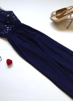 Темно-синее красивое нарядное длинное вечернее платье макси в пол2 фото