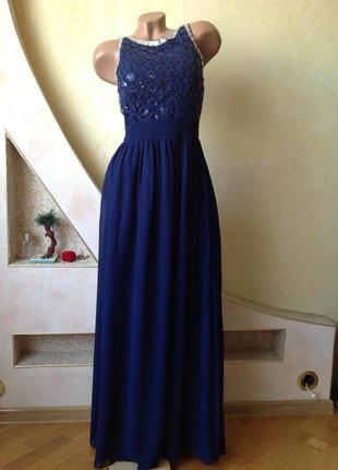 Темно-синее красивое нарядное длинное вечернее платье макси в пол4 фото