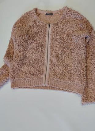 Кофта барашек, жакет тедди gina tricot на молнии пудрового цвета 46-48 размера3 фото