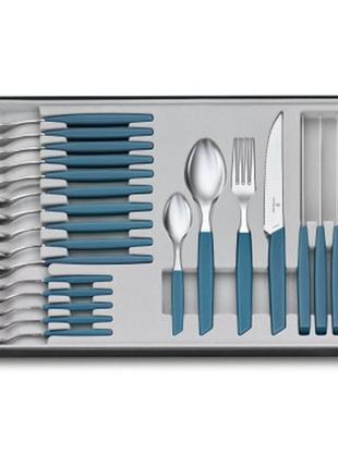 Набор столовых приборов victorinox swiss modern table set 24 шт steak blue (6.9096.12w2.24)