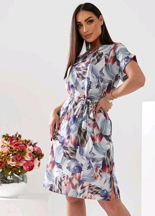 Платье лето 🟤 60 58 56 54 52 р 50 48 46 большие размеры батал женское сукня цветочек весна классика софт пояс прямое цвет размер6 фото