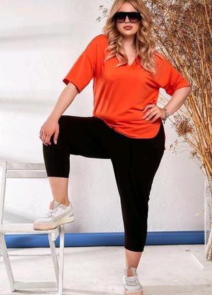 Большие капри 💚 64 62 60 58 р 56 54 52 50 не кашлатится размеры штаны 3/4 бриджі...