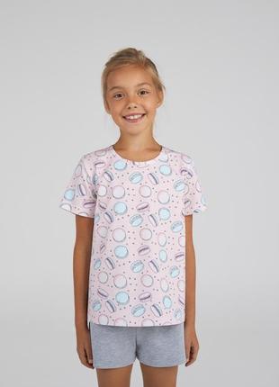 Пижама для девочки летняя шорты футболка ellen macaroons 158 рост