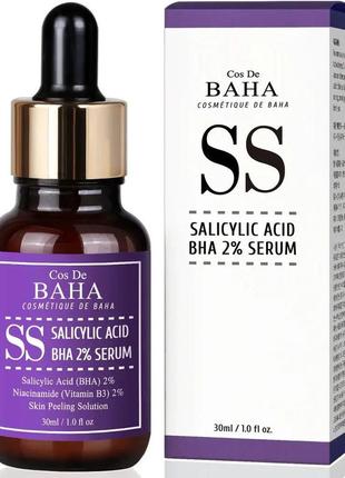 Кислотна сироватка з саліциловою кислотою cos de baha bha salicylic acid 2% exfoliant serum (ss) 30 ml