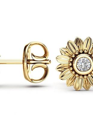 Сережки гвоздики liresmina jewelry соняшники 10 мм золотисті2 фото