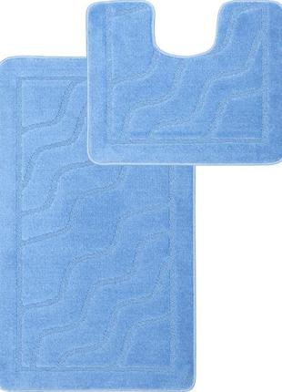 Набор ковриков для ванной и туалета relana elana 5336 50x80+50x40 см темно голубой2 фото