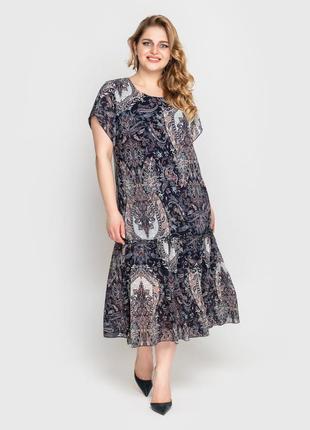 Привлекательное длинное платье свободного кроя из шифона в принт, больших размеров от 50 до 585 фото