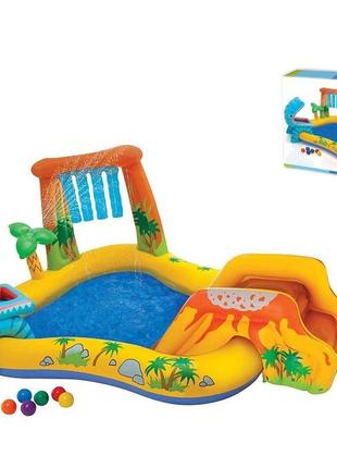 Детский игровой центр intex 57444. надувной бассейн с горкой, душем, шариками, фонтаном размером 249х191х109см
