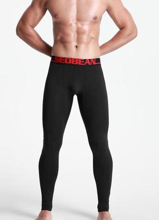 Кальсоны спортивные подштанники для мужчин seobean черные с красной надписью на зиму теплые5 фото