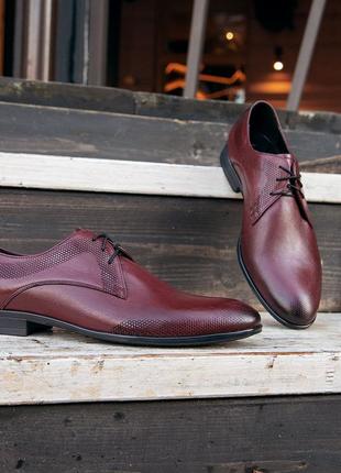 Бордовые мужские туфли lavaggio из кожи6 фото