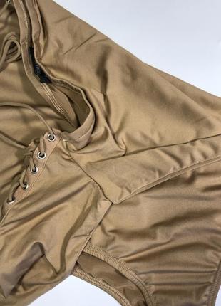 Крутий пісочний боді стринги спущені плечі на шнурівках з золотистим відливом❤️ m/l10 фото