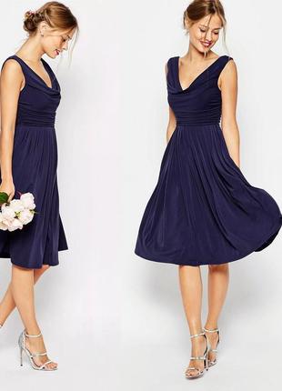 Вечернее платье миди синего цвета asos темно-синее платье на выпускной синее выпускное платье1 фото