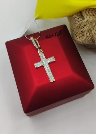 Серебряный крест с золотыми пластинами и цирконами