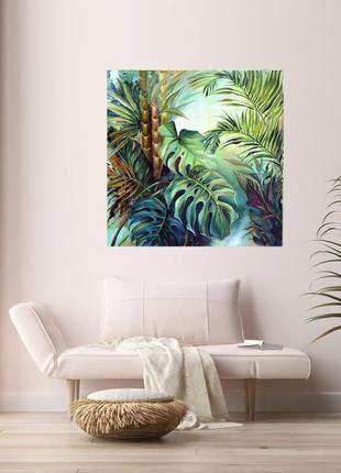 Картина абстракция пейзаж "тропические листья", масло, холст на подрамнике, 80х80  см.8 фото